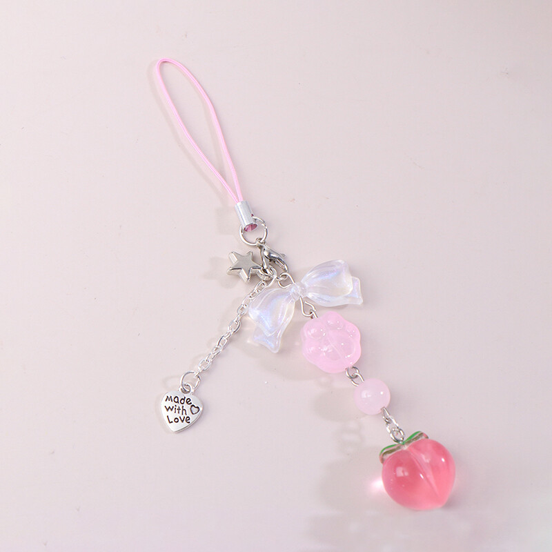 Cute Pink Peach Y2K Phone Lanyard Sweet Fruit Mobile Chain