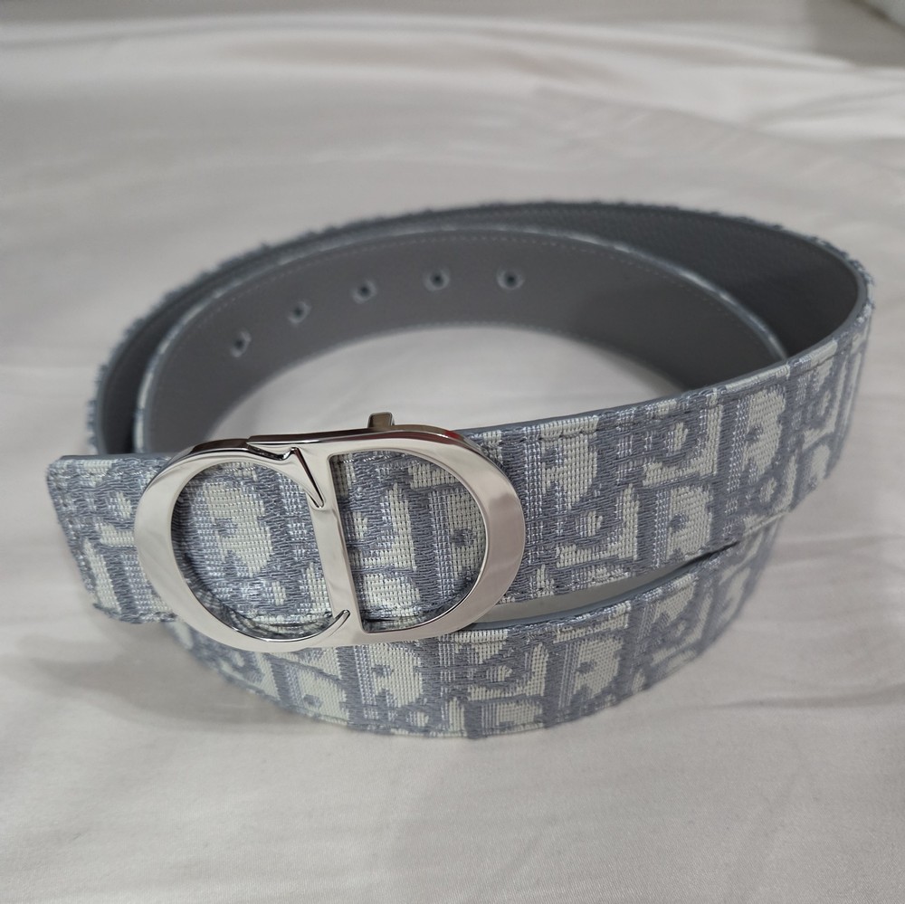 Reversible Dior Gray Monogram Belt Silver Buckle Fits 32-34 - IT 95CM