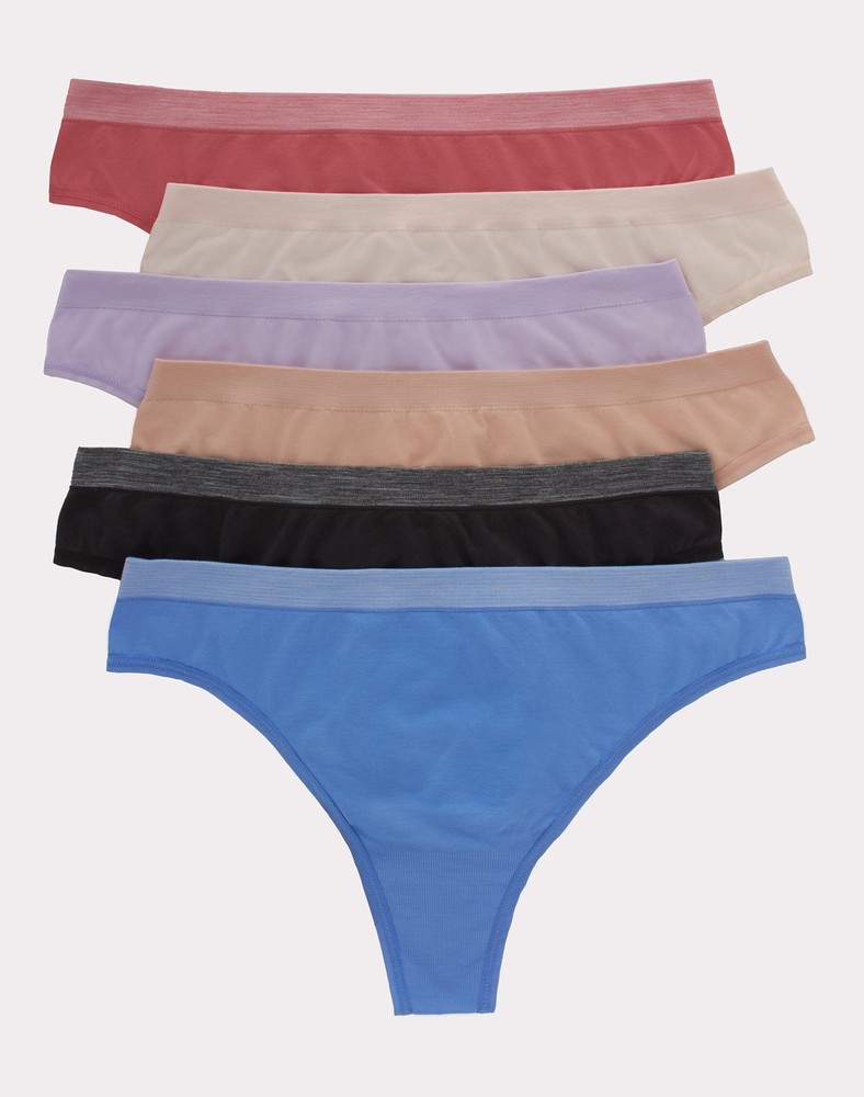 Hanes Thong Underwear 6-Pack Women's Comfort Flex Fit Seamless Assorted Colors