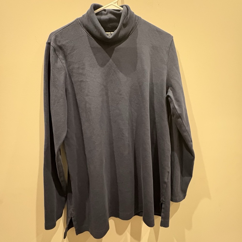 Lands End Womens Navy Blue Cotton Long Sleeve Turtleneck Top Size Large