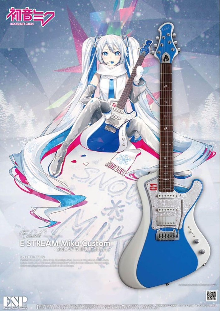 Hatsune Miku Snow Yuki Inspired Edwards E-Stream Electric Guitar