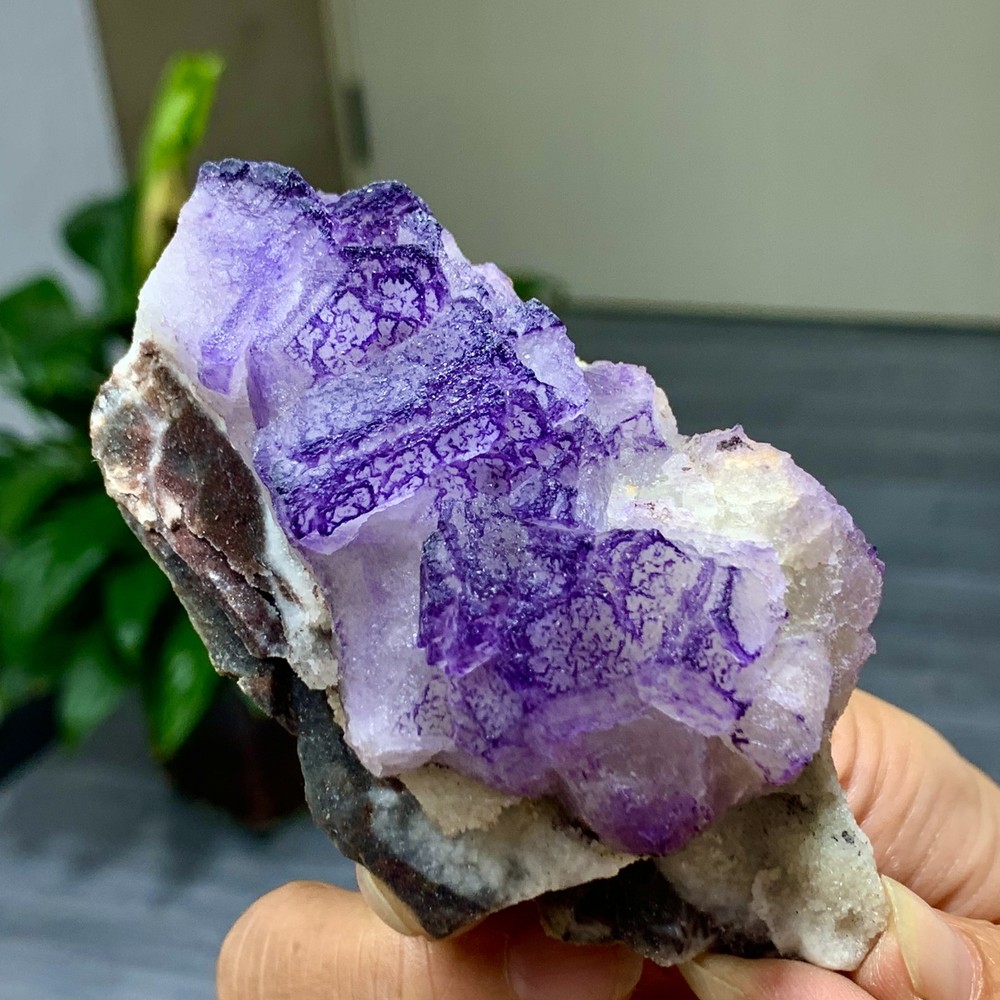 203G Natural Purple QR Code Fluorite Cluster from Guizhou Mineral Specimen