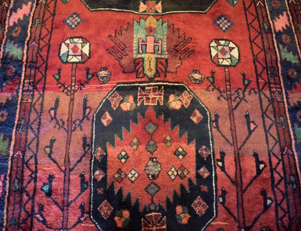 Vintage Caucasian Handmade Oriental Wool Area Rug 4 x 9 Geometric Animal Carpet