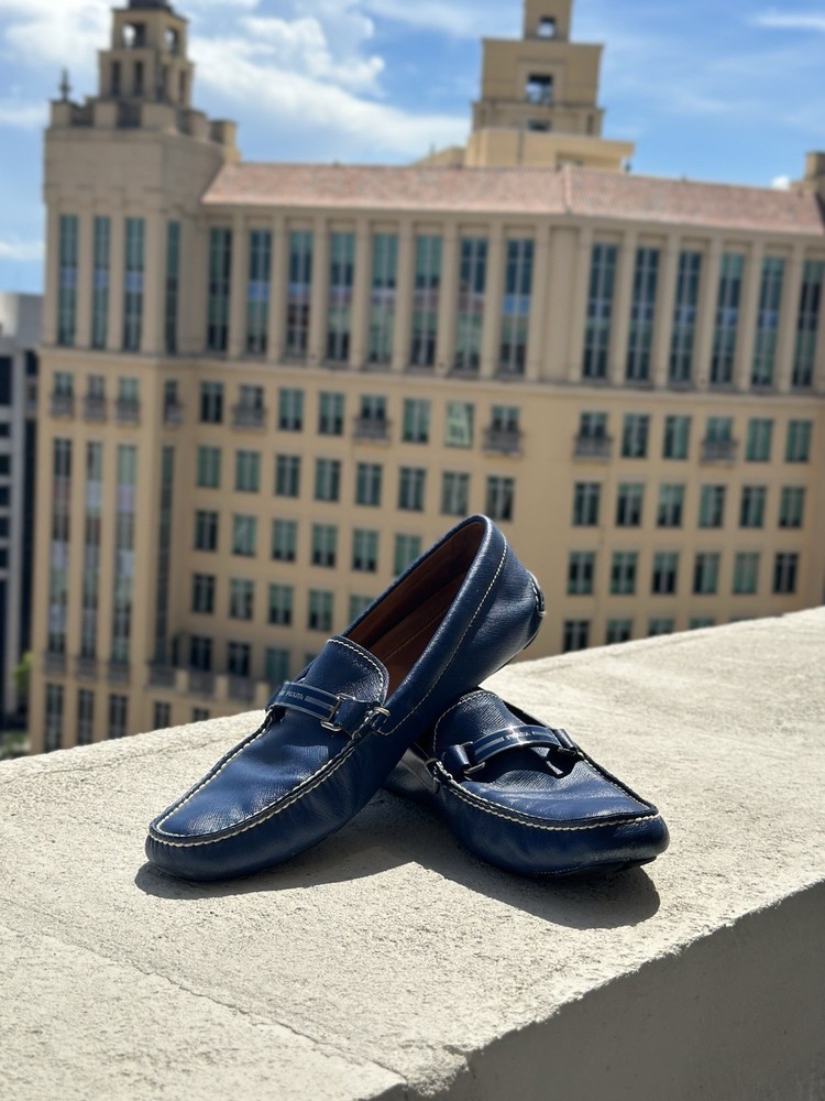 Prada Blue Saffiano Leather Loafers for Men Size 9.5 US