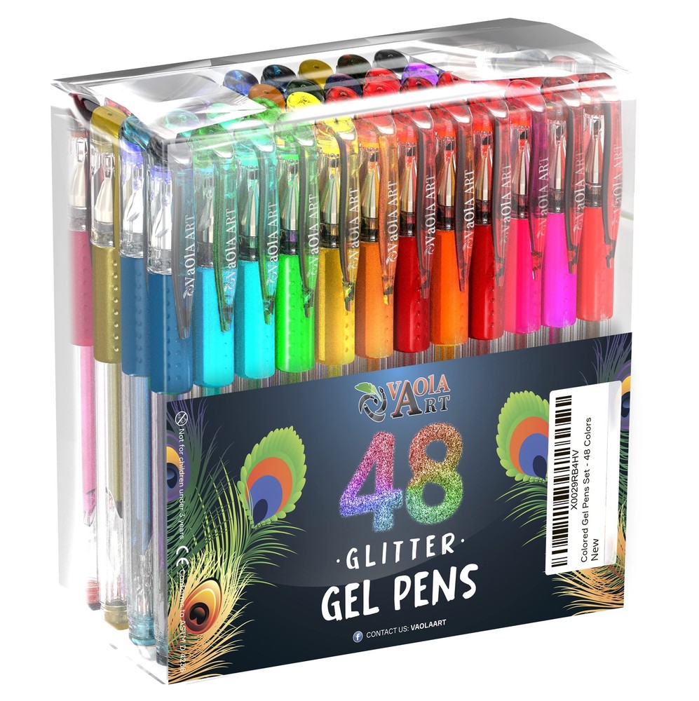 VaOlA ART Glitter Gel Pens 48 Colors - Colored Pens for Adult Coloring - Book...