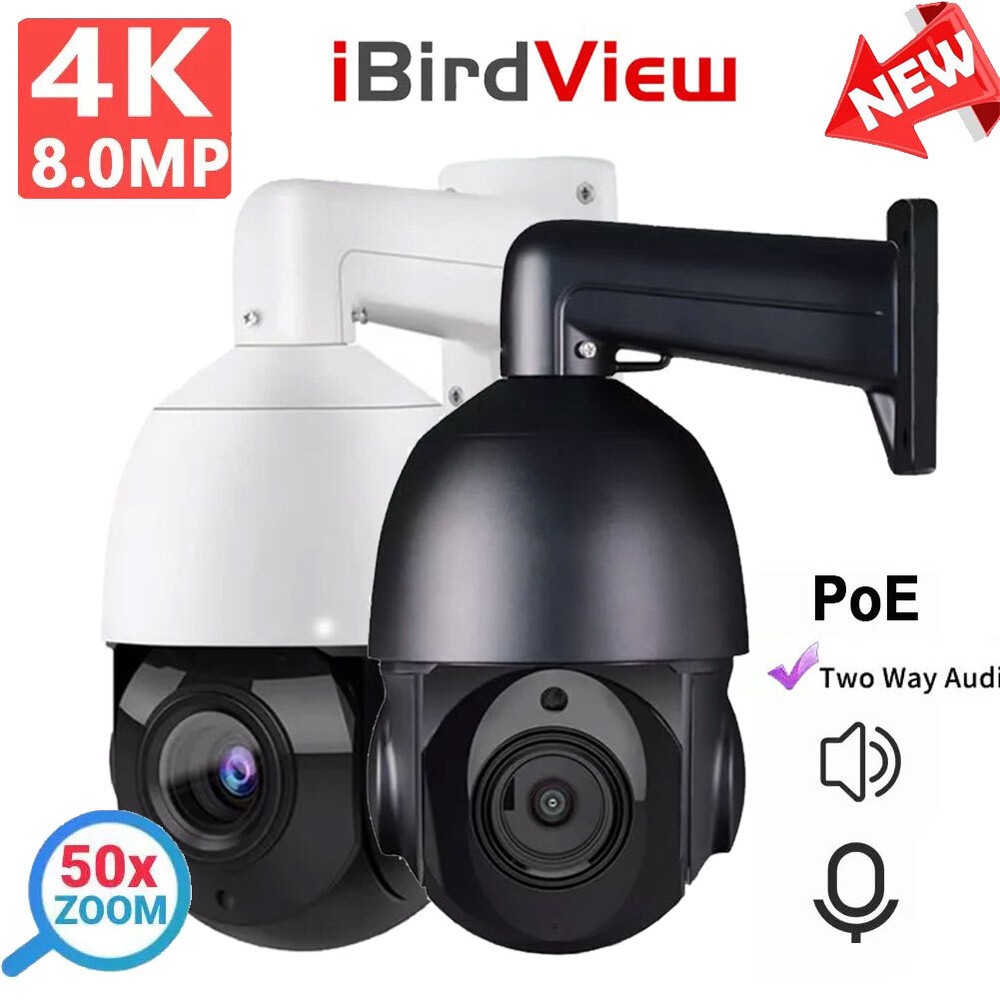 8MP Outdoor PTZ IP Camera with 50X Zoom, Two-Way Audio, IP66 Rating