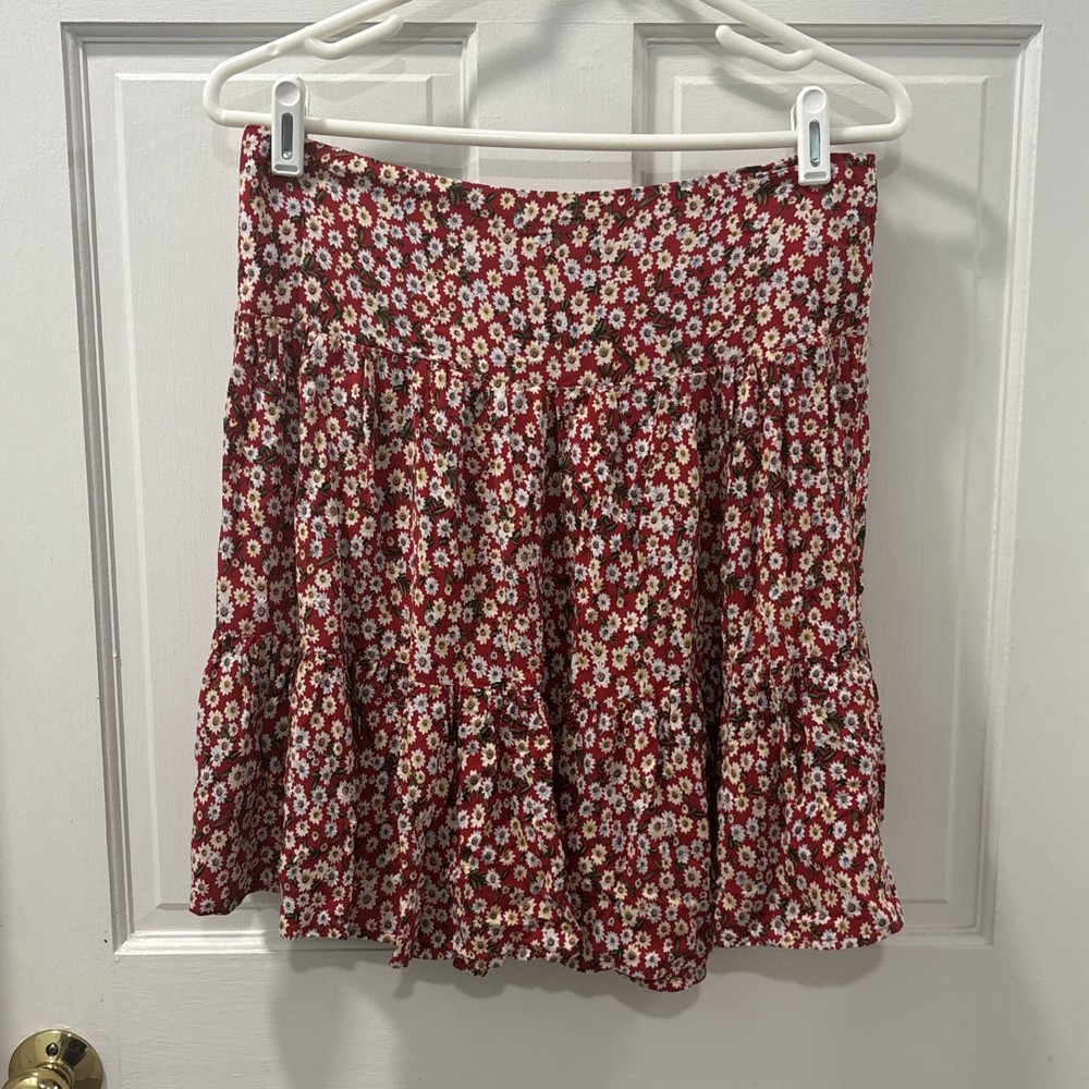 Natural Life Women’s Floral Mini Skirt Size Large Red/White Cottagecore Pull On