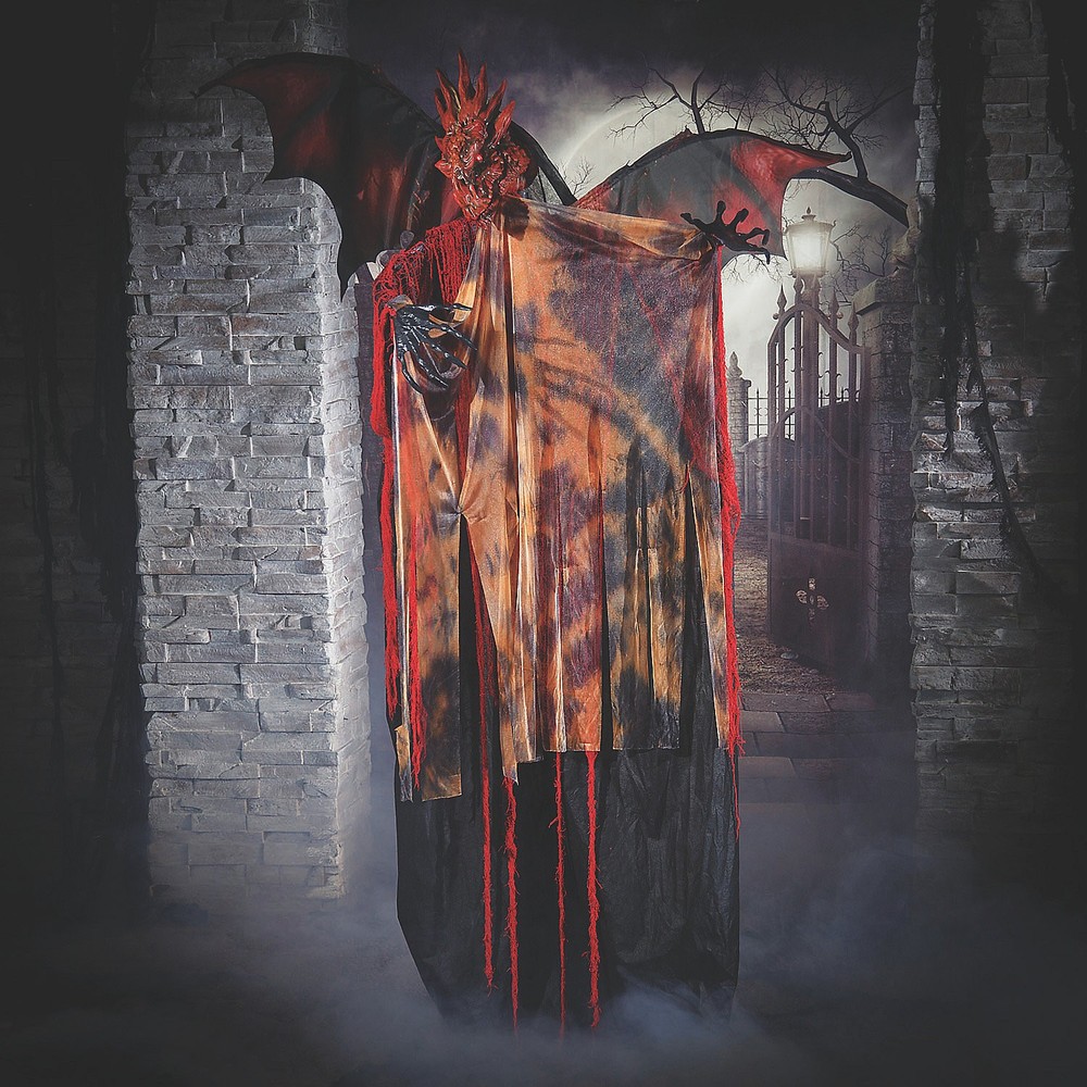 6 Ft. Standing Animated Black & Red Dragon Man Halloween Decoration