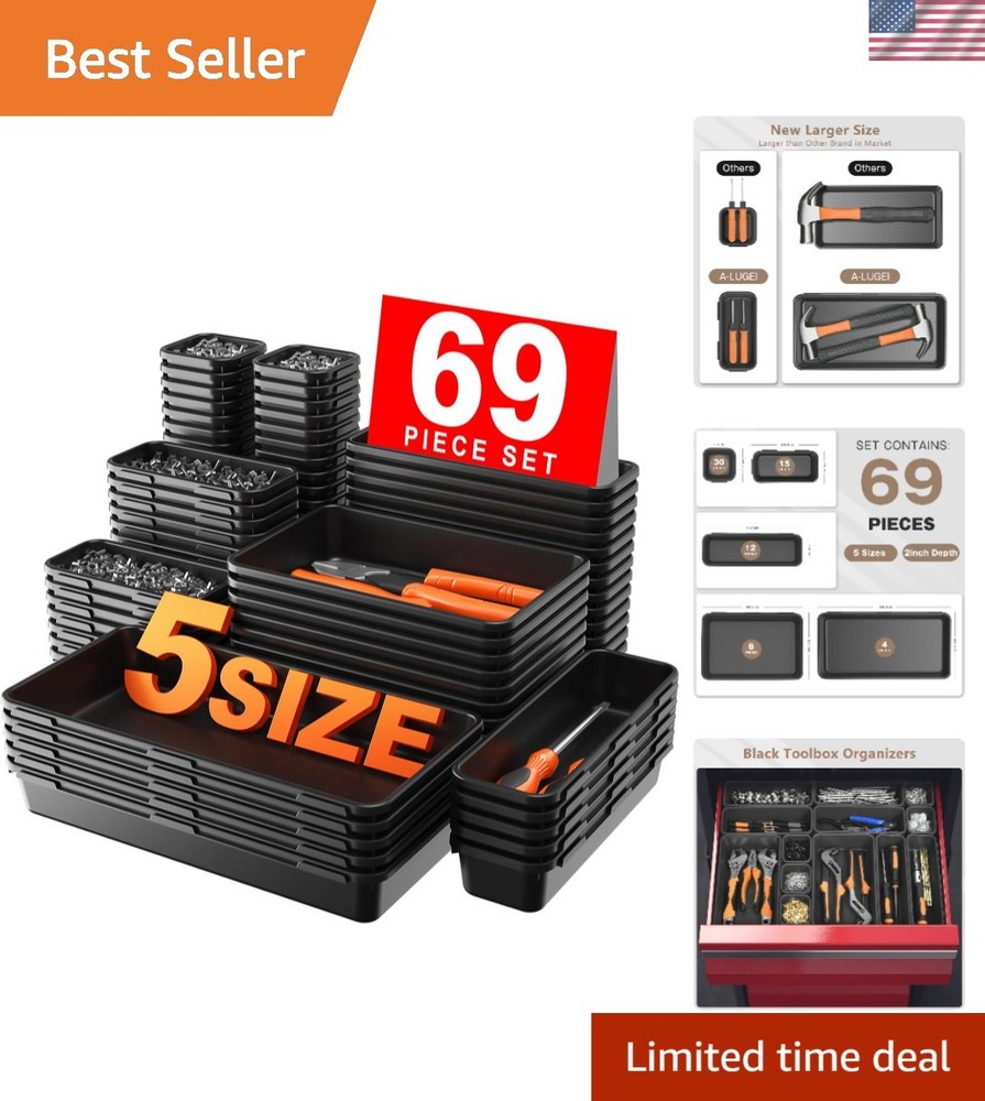 69-Piece Interlocking Tool Box Organizer Tray Set for Versatile Storage