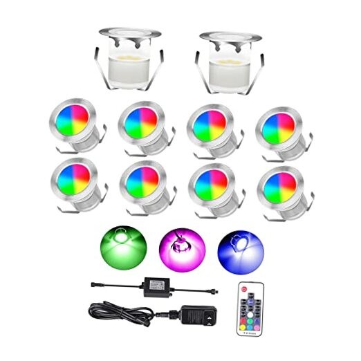 10 Pack RGB LED Deck Lights Kit IP67 Waterproof Φ1.18