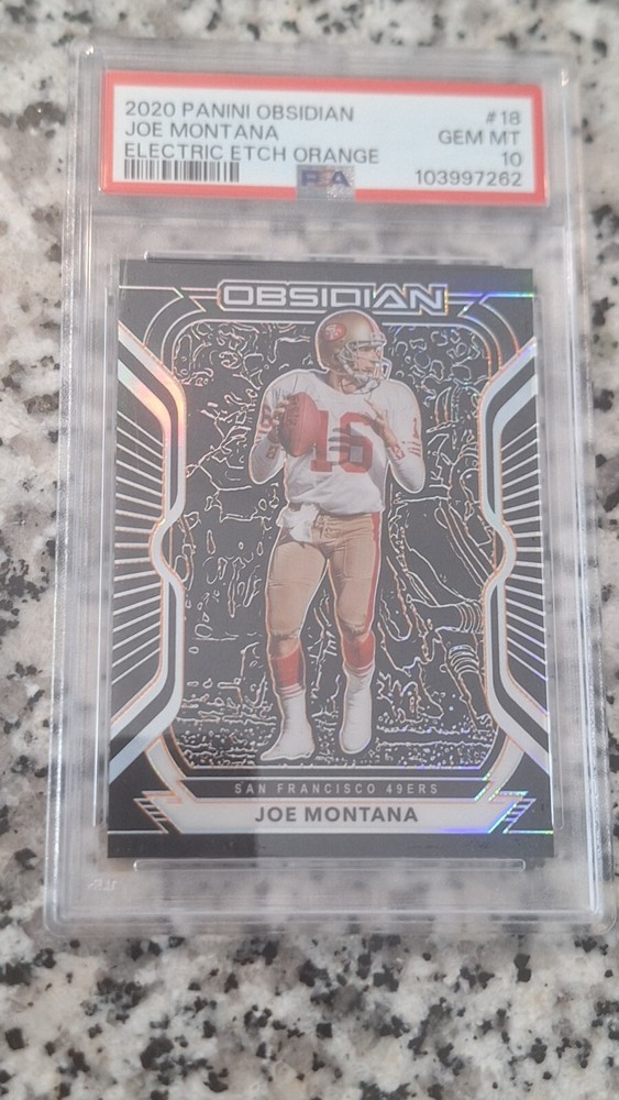 Joe Montana 2020 Obsidian Electric Etch Orange #75 PSA 10 Pop 3 Gem Mint 49ers Card