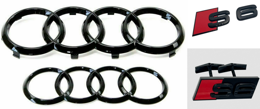 For Audi S6 Car Front Rear Rings Hood Grille Emblem Trunk Decal Sticker Black