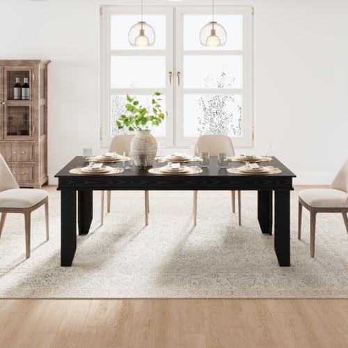 Farmhouse Dining Table for 6-8 Seats 71 Inch Long Kitchen Table in Black Finish