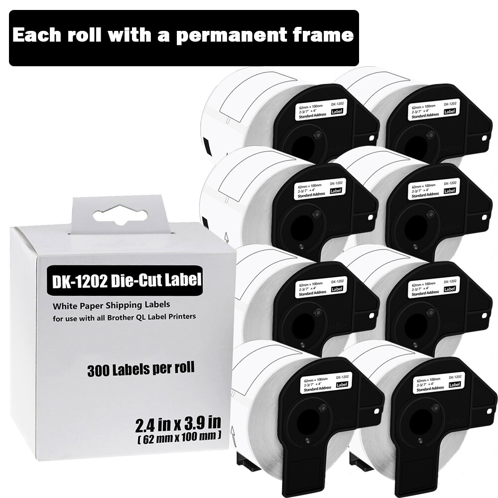 8 Rolls 62mmx100mm Brother QL-1100 DK-1202 Shipping Labels 2-3/7x4 Inch