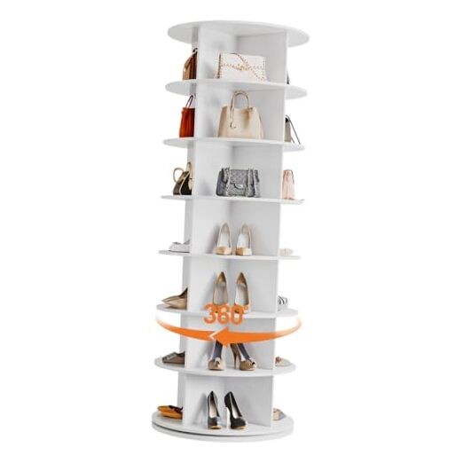 7 Tier 360° Rotating Shoe Rack Tower Free Standing Spinning Organizer White