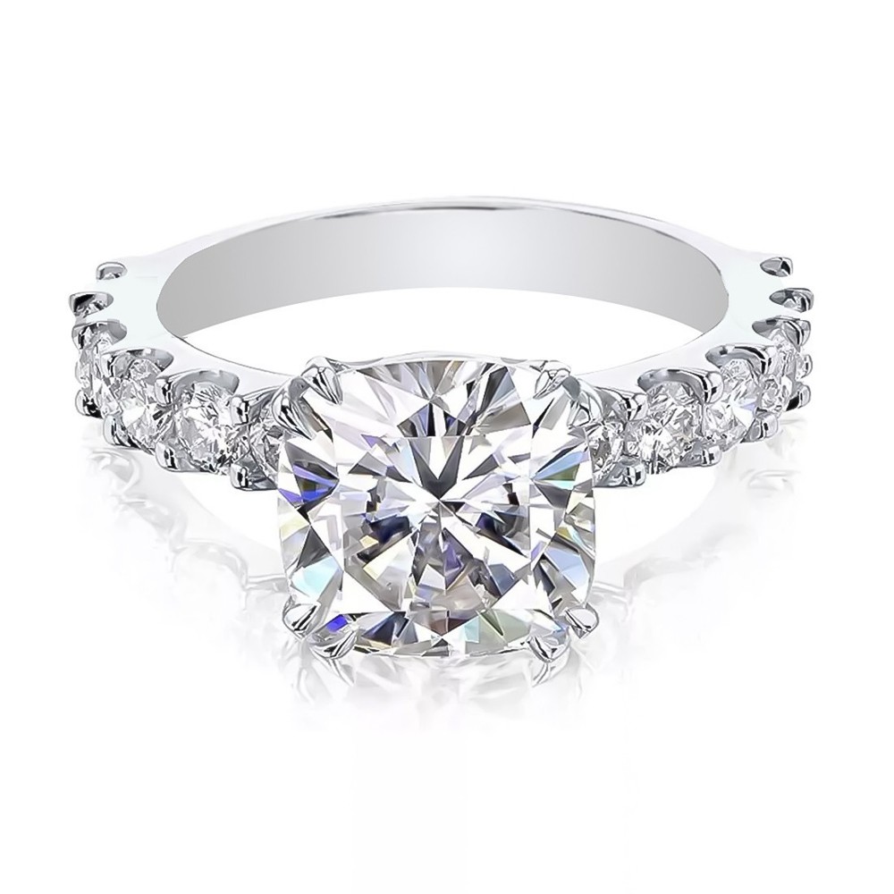 Certified 3.50Ct Cushion Cut Off Treated White Diamond Solitaire Ring 925 Silver