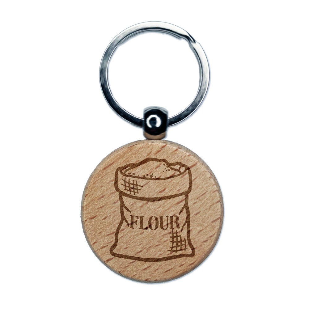 Engraved Wood Round Keychain Charm for Baking Flour Bag