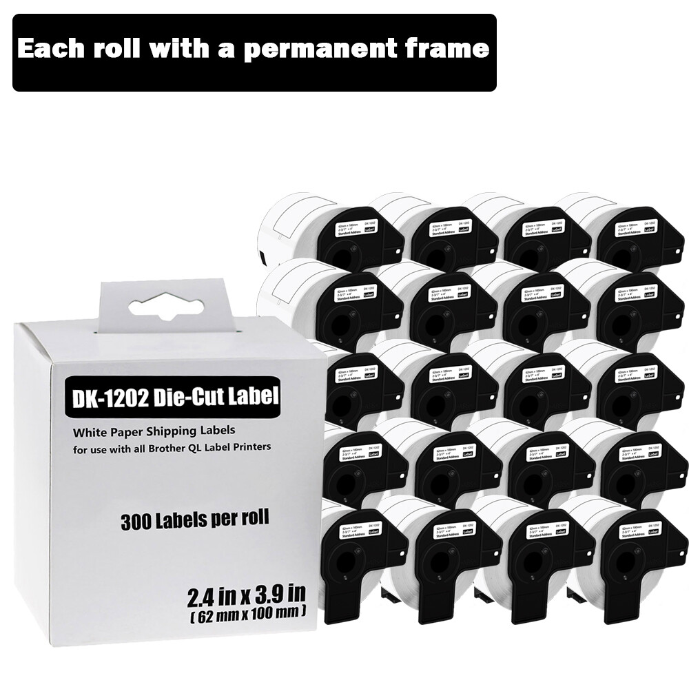 20 Rolls 62mm x 100mm Shipping Labels for Brother QL-500 DK-1202 2-3/7 x 4 Inch