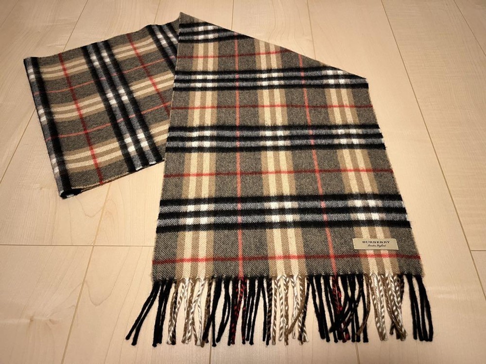 BURBERRY Men's Vintage Check 100% Cashmere Scarf Beige Japan Good Condition