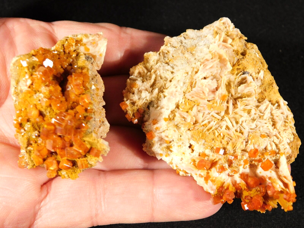 Pair of 100% Natural Orange Vanadinite Crystal Clusters from Morocco 150g