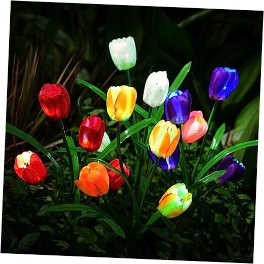 Solar Outdoor Garden Lights, Yard Decor Waterproof Colorful Tulips Lights, 4