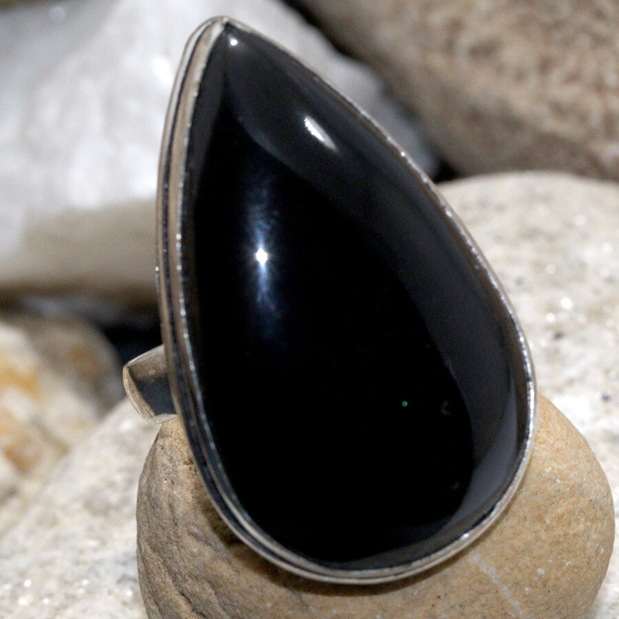 Black Onyx 925 Silver Plated Gemstone Handmade Ring US 7 Ethnic Gift JW