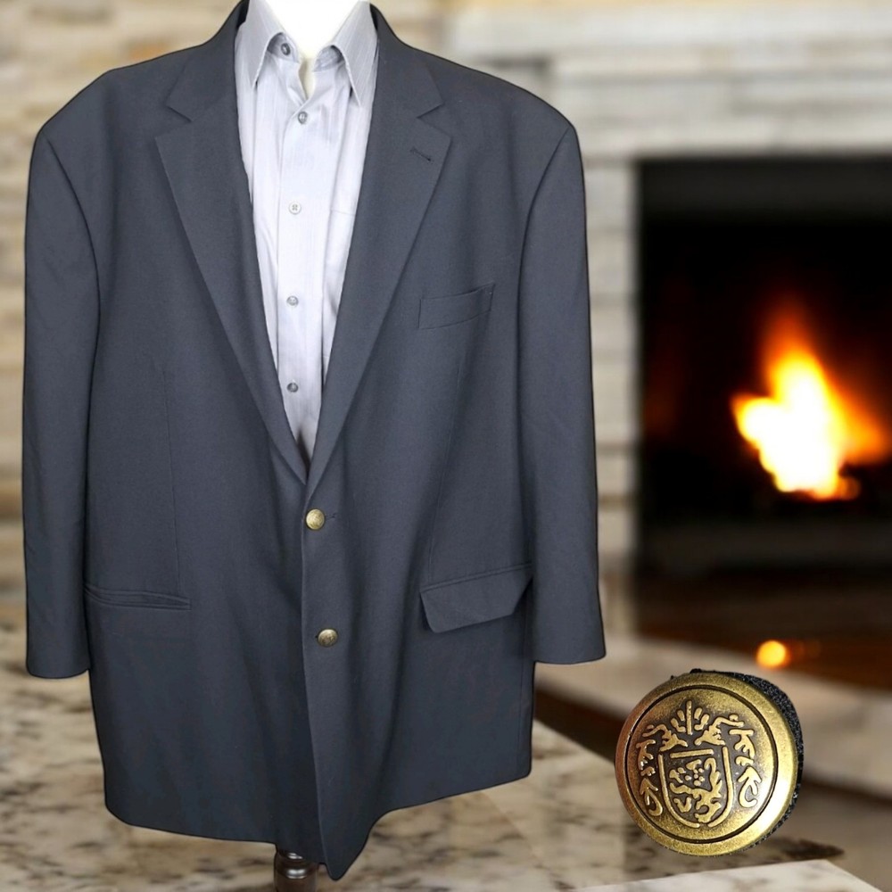 GS Gold Series Mens 58R Black Blazer with Brass Buttons & Single Vent