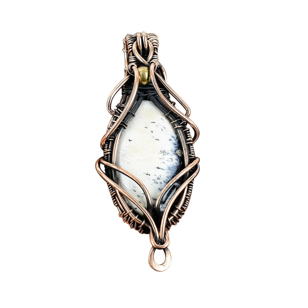 Mothers Day Oval Dendrite Opal Boho Sister Pendant Handmade in Copper  -image