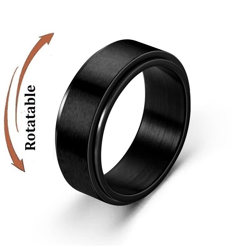 Metal Spinner Fidget Black Rock Band Rings For Men Anti Rotating Anxiety Control