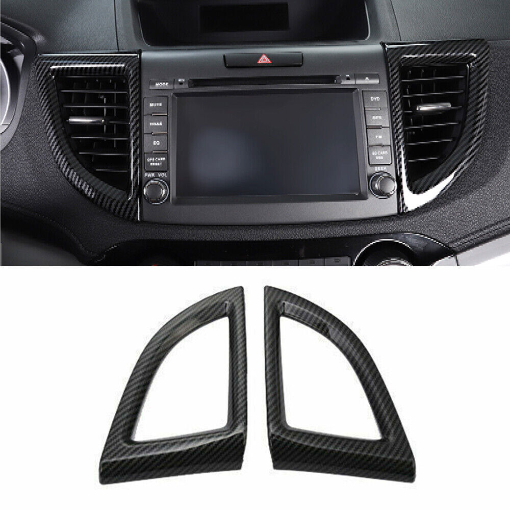 2Pc For Honda CRV CR-V 2012-2016 Carbon Fiber Console Air Outlet Vent Frame Trim