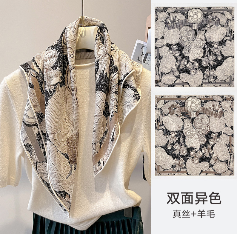 70% Cashmere 30% Silk Double Face Scarf Brown Bandana 25 Inch Wrap