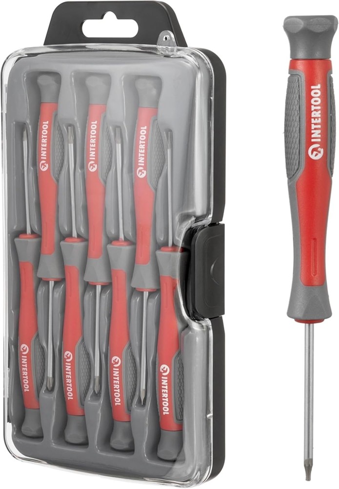 INTERTOOL 7pc Magnetic Precision Screwdriver Set in Red Silver Grey