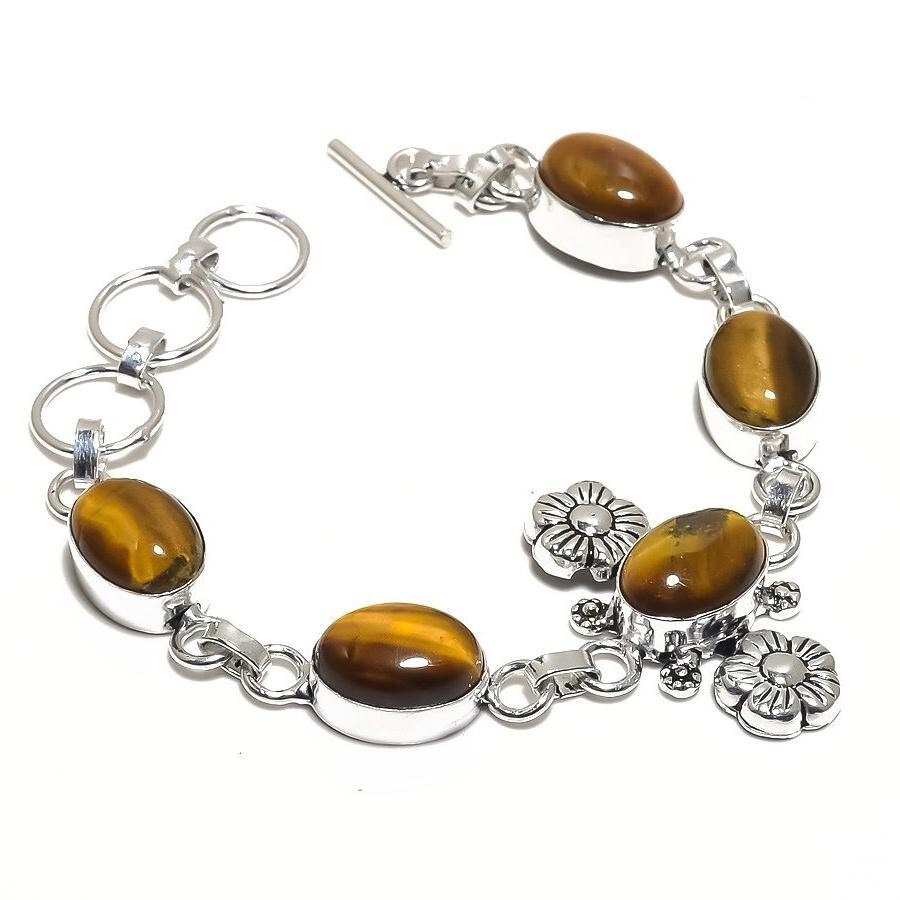 Christmas Sale Tiger'S Eye Stone Sterling Silver Chain Trendy Bracelet Jewelry-image