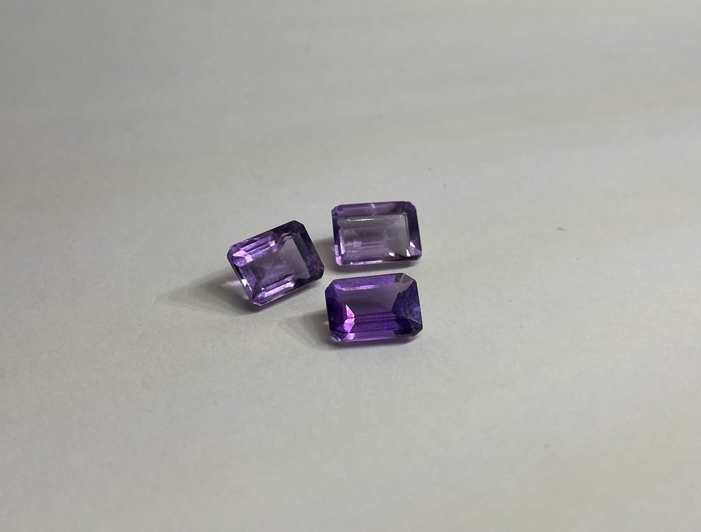 Natural Purple Amethyst Loose Gemstones 3pc Emerald Cut 4.25ct Total