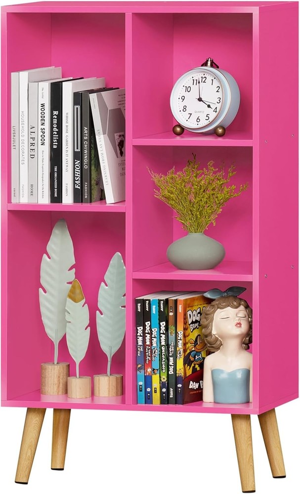 Pink 5-Cube Kids Bookshelf with Legs 3-Tier Cute Storage Bookcase