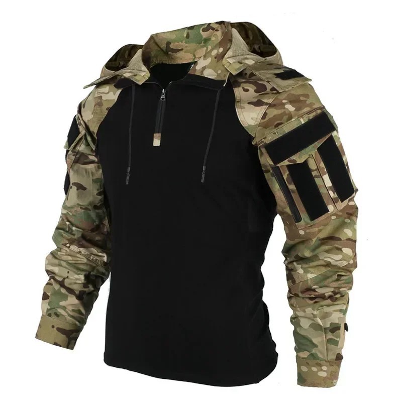 Men’s Outdoor Camo Hooded Long Sleeve Shirt Lightweight Hiking Camping Sports To