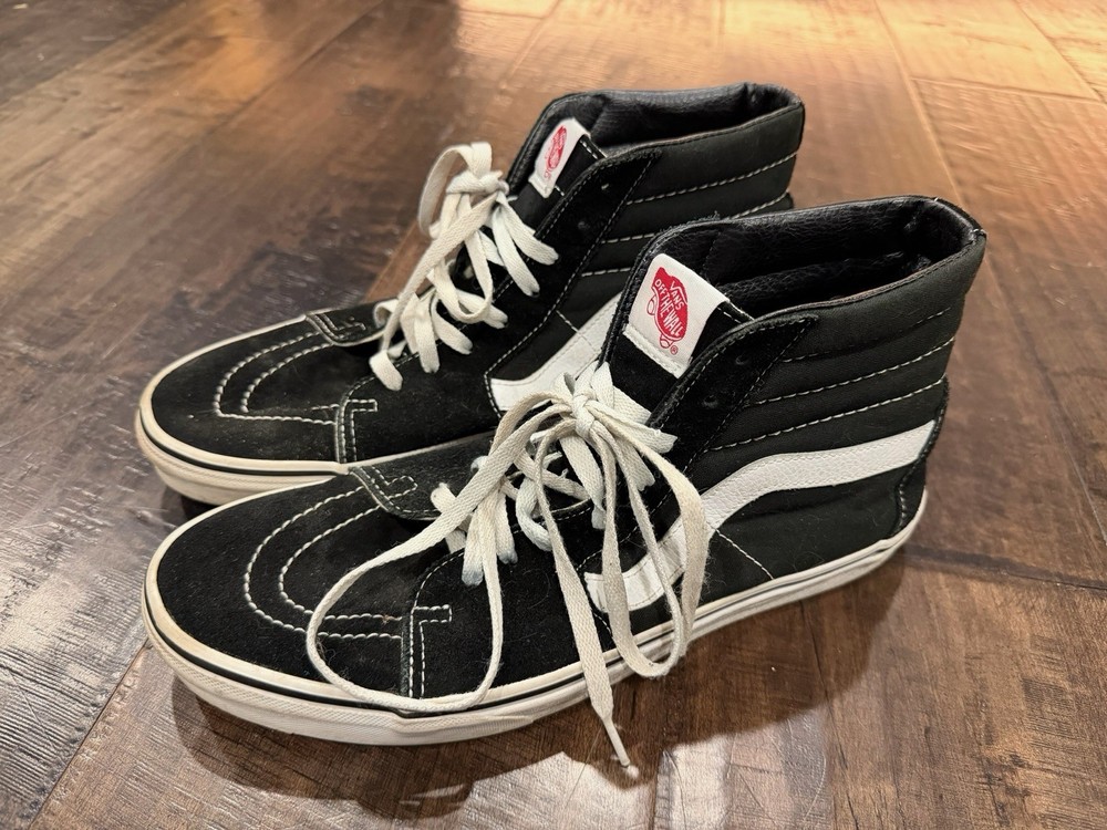 Vans SK8 Hi Sneakers Shoes Black White Men 12 High Top Lace Up 507698 Suede