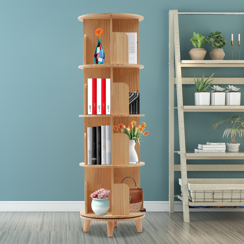 4-Tier Rotating Bookcase Floor Stand Storage Rack for Books Display