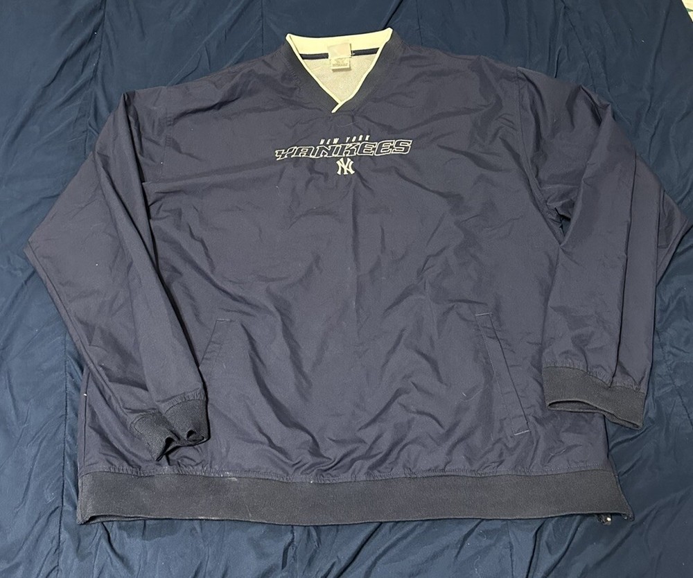 New York Yankees Jacket Mens 2 XL Blue Majestic Pullover Windbreaker Vintage
