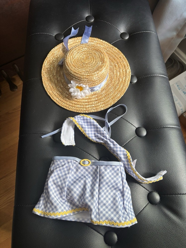 American Girl Emily swimsuit with matching hat for summer fun