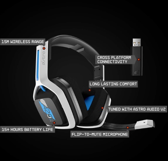 Astro A20 GEN 2 Wireless Gaming Headset in Blue and White