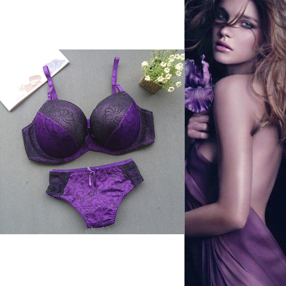 Ladies Womens Lace Bra Set Underwear Lingerie Padded Push Up Bra Brief Thong