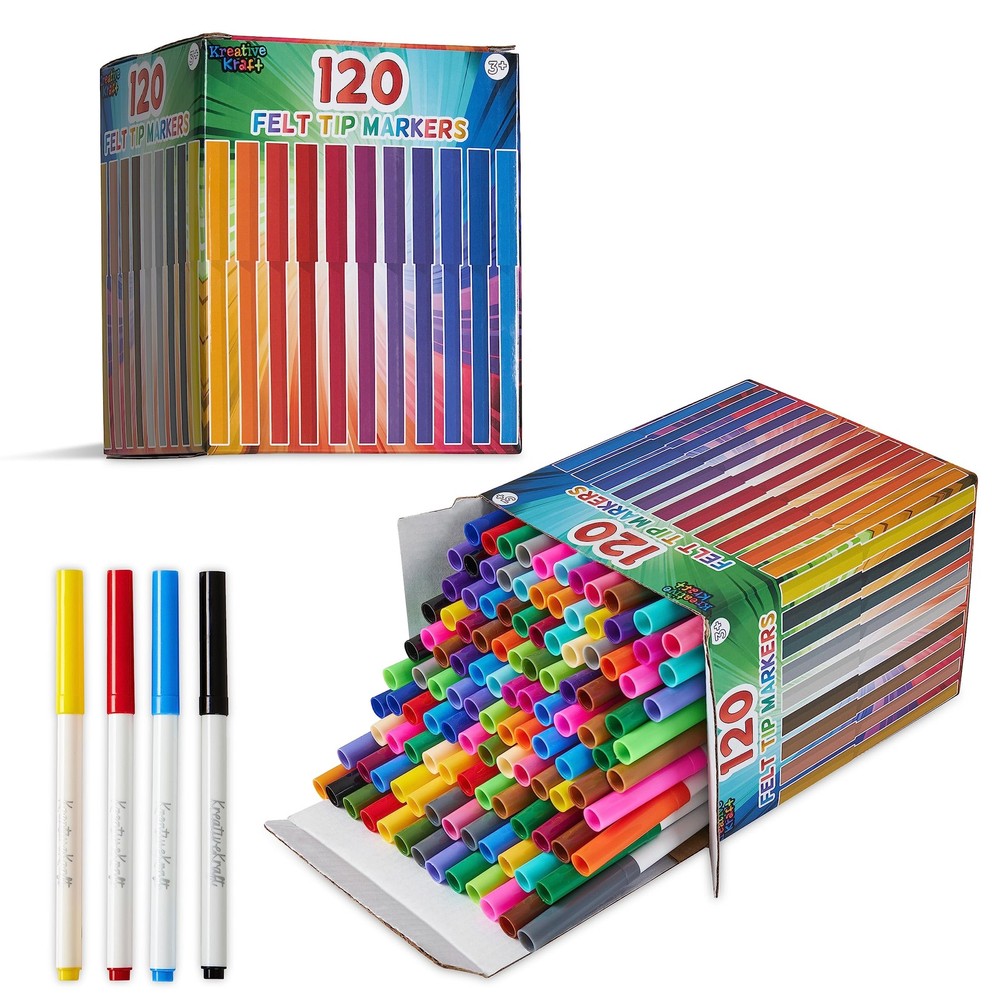 Vibrant 120-Piece Felt Tip Marker Set for Kids by KreativeKraft