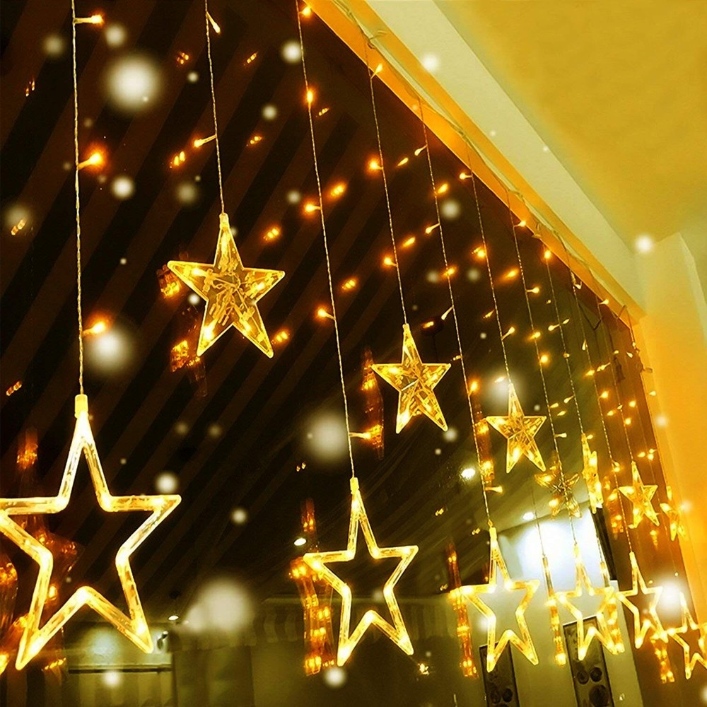 Quntis 12 Stars Curtain Christmas Lights - 138 LED Connectable Christmas Wind...