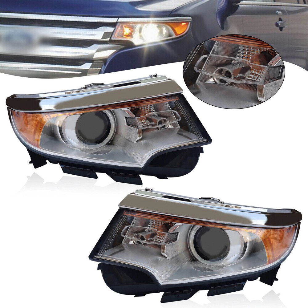 Headlamps Set Left+Right Headlights For Ford Edge 2011-2014 Halogen Projector