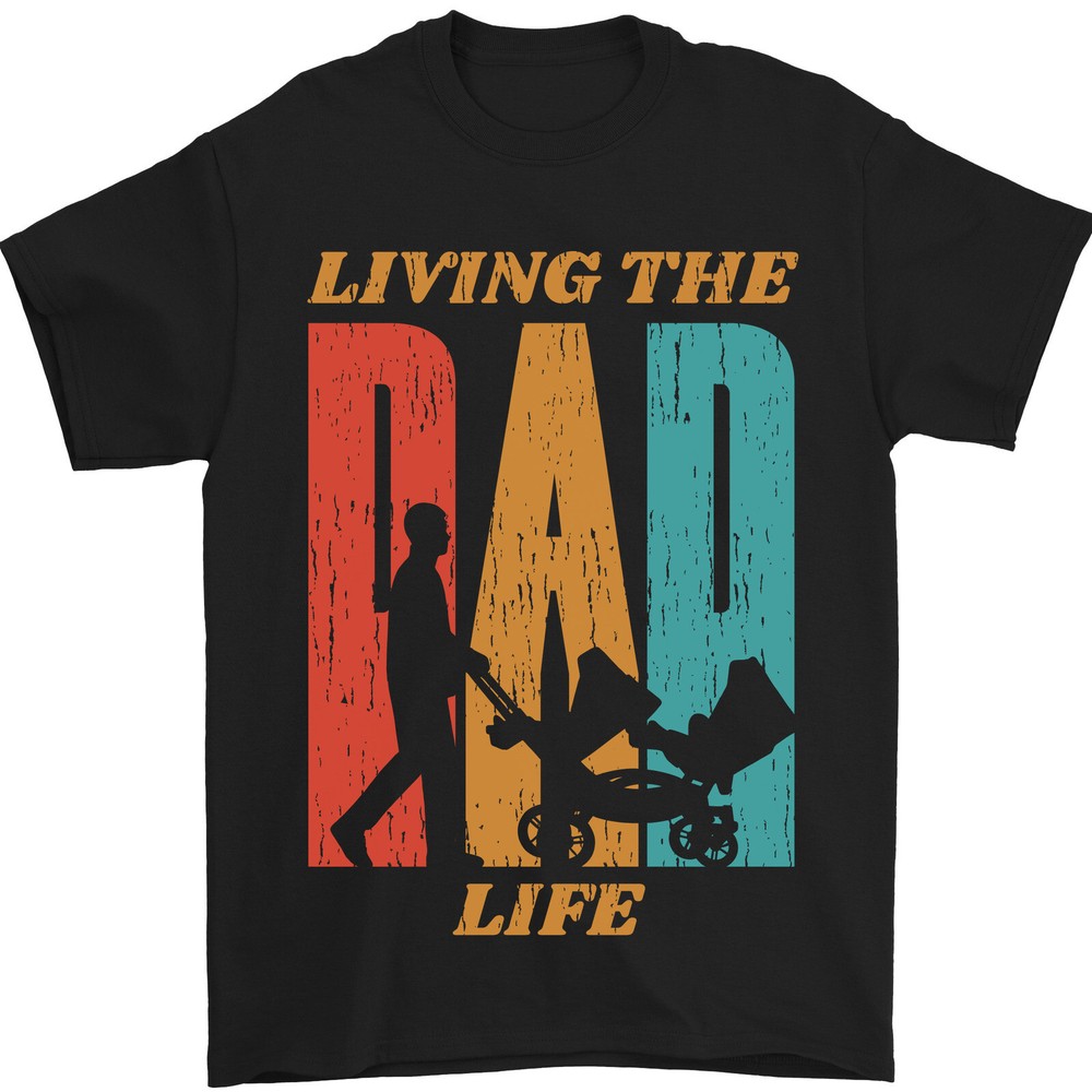 Fathers Day Living the Dad Life Twins Funny Mens T-Shirt 100% Cotton-image