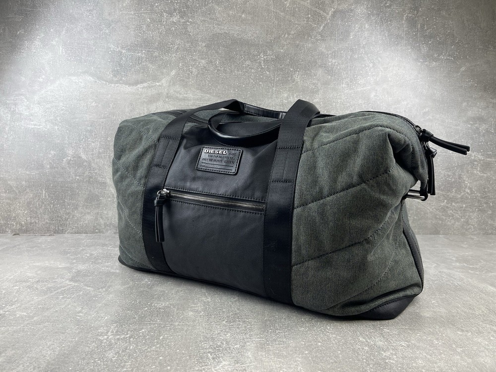 Diesel Avant Garde Y2K Denim Rubberized Cotton/Leather Gray Tote Travel Big Bag