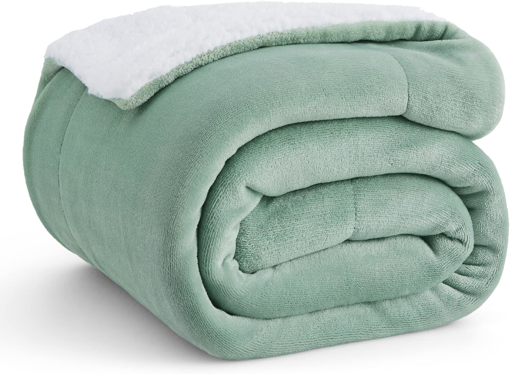 Warm Sage Green Fleece Throw Blanket 50x60 Cozy Plush for Every Season