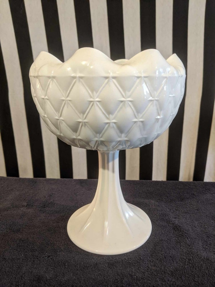 Vintage Indiana Glass Duette Tall Milk Glass Compote Bowl