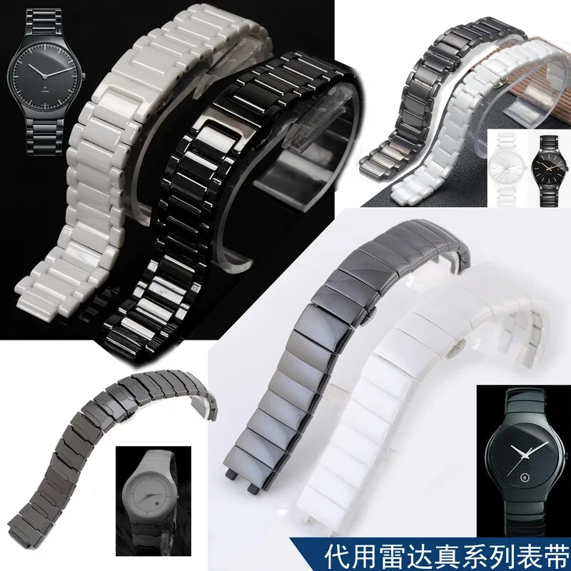 Ceramic Watch Strap for Rado Genuine Series Black/White 21mm Watchband Men Women